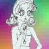 Black and white Chikako w/ rainbow background