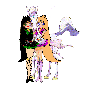 Sailor Cresent Moon and Sailor Titania with a Dream horse