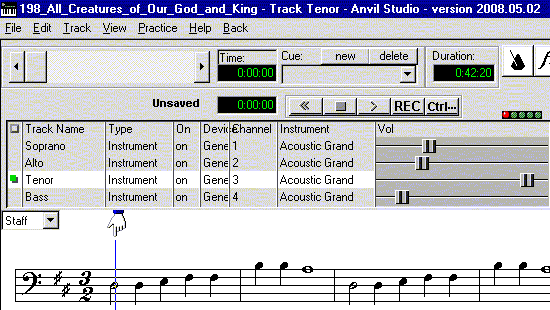 Screen Shot of Anvil Studio with Tenor Volume Turned Up