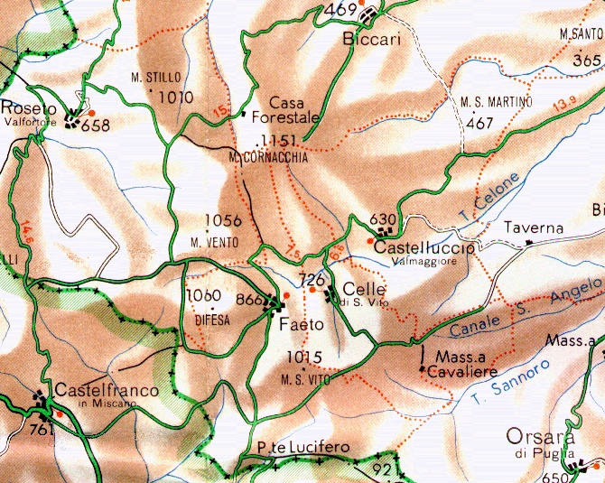 map of Celle, Faeto, Castelluccio V. and surrounding area