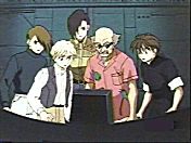 (from left to right) Trowa, Quatra, Noin, Howard, and Duo