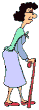 Old lady walking with a walking stick.