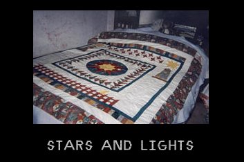 100% cotton fabrics--machine pieced-hand quilted. this quilt is one of my favorites, I love the colors