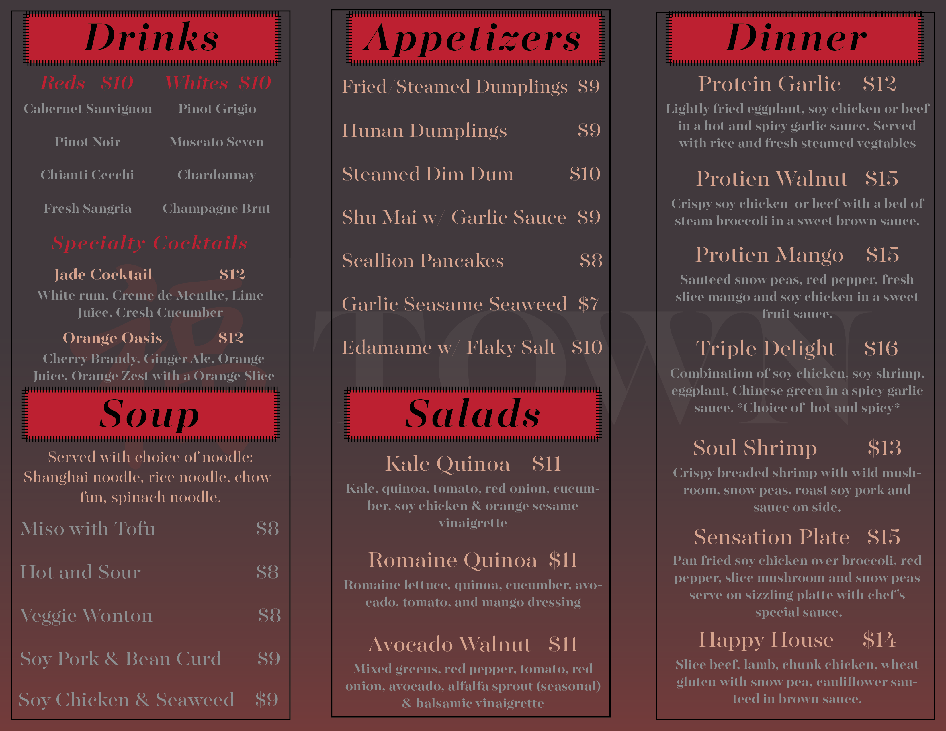 Menu photo with items and prices