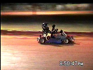 Dad in his first time riding a go kart - an old go kart he put together to play with