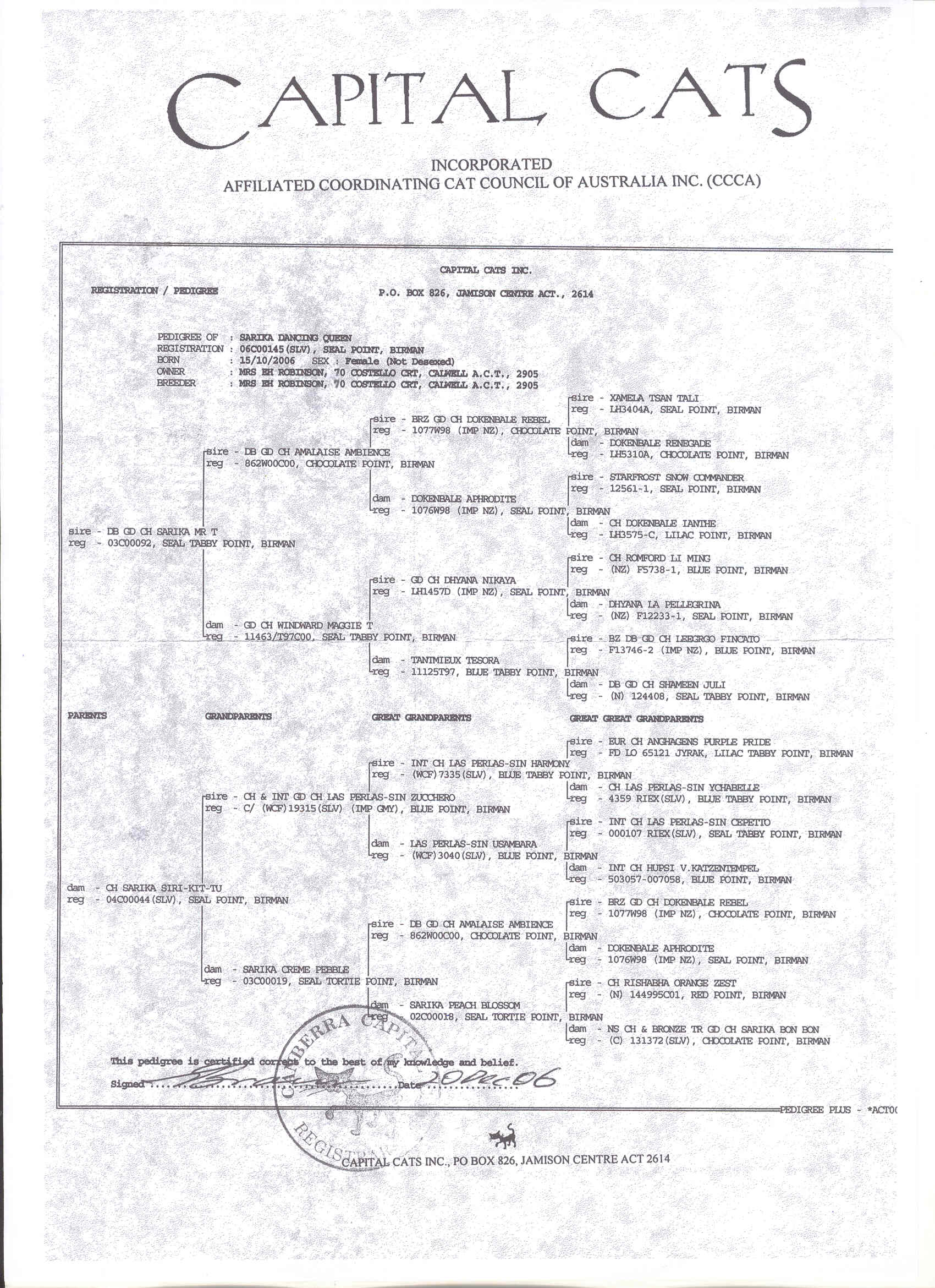 pedigree of Sarika Dancing Queen
