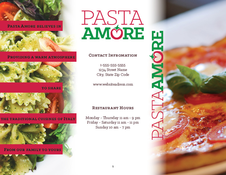 Pasta Amore Brochure Page 1