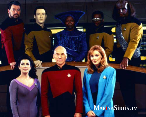 Riker, Data, Guinan, Geordi, Worf, Troi, Picard, Crusher