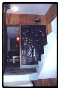The first sight at opening the door- a Copper carving 