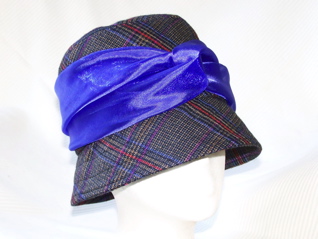 #23 One-of-a-kind plaid fabric hat with organza band by Garden Party; $20