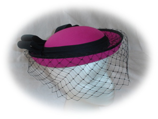 #43 Pink/black covered buckram hat (used); was $10 now $5