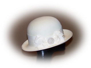 #49 Cream covered buckram hat (used); was $10.00 now $5.00