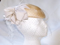 #22 Peach pillbox with cream veil and bow (used); $5