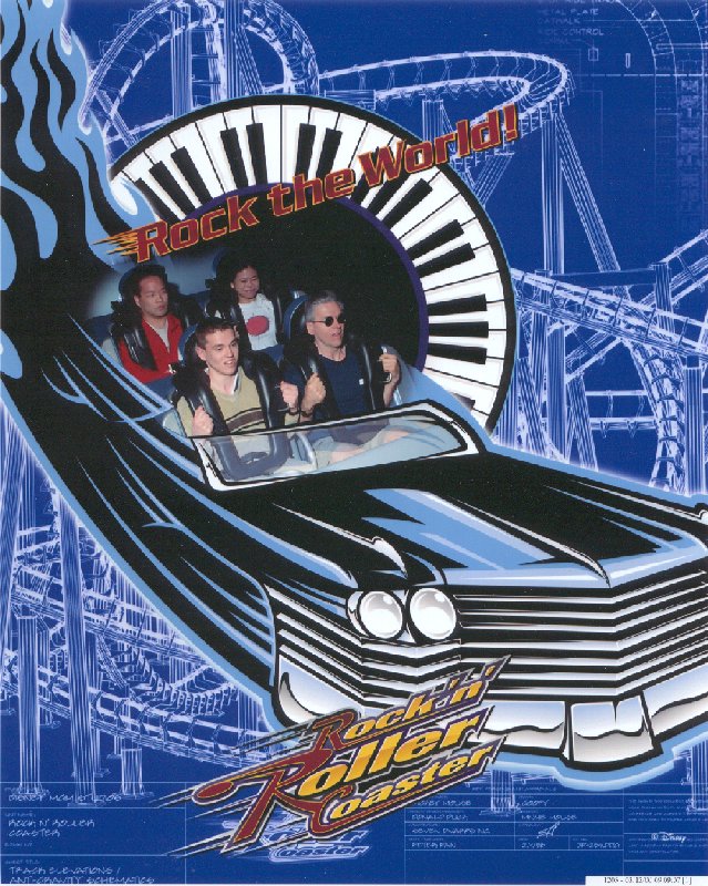 Me (left, front row) and my dad zooming around the Rock 'n' Roller Coaster