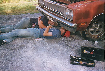 Chris and Phil working on the 1970 Plymouth Satellite