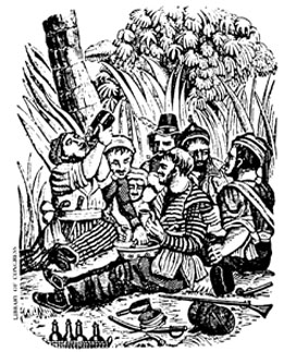 Pirates sitting around getting sloshed (NB: guns in foreground)