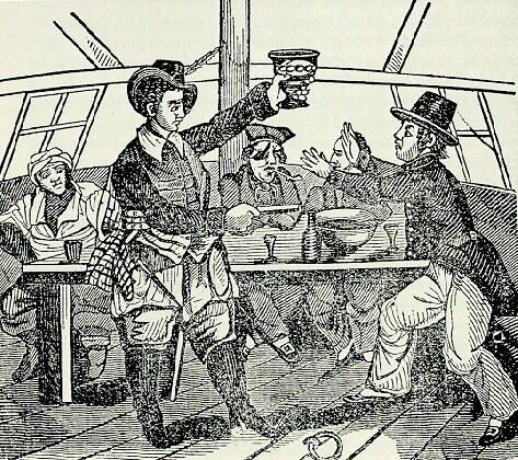 Evil pirates forcing a captive to drink to excess