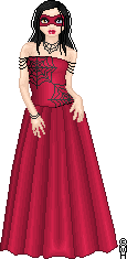 A gown for a Halloween ball; I made the web pattern myself. She has David Bowie eyes!