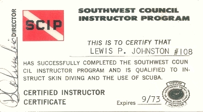 Front - Early SCIP Instructor Certification Card