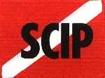 SCIP diver flag logo appearing on promotional flyer for Feb. 1971 SCIP Divers Advancement & Instructors Course, Baytown, Texas.