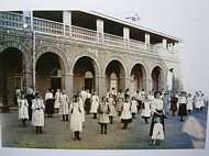 J&M Convent girls on the Flat. Exercising with wooden mallets, c.1907 - Photo courtesy of CJM (Murree - A Glimpse Through the Forest, Virgil Miedema)