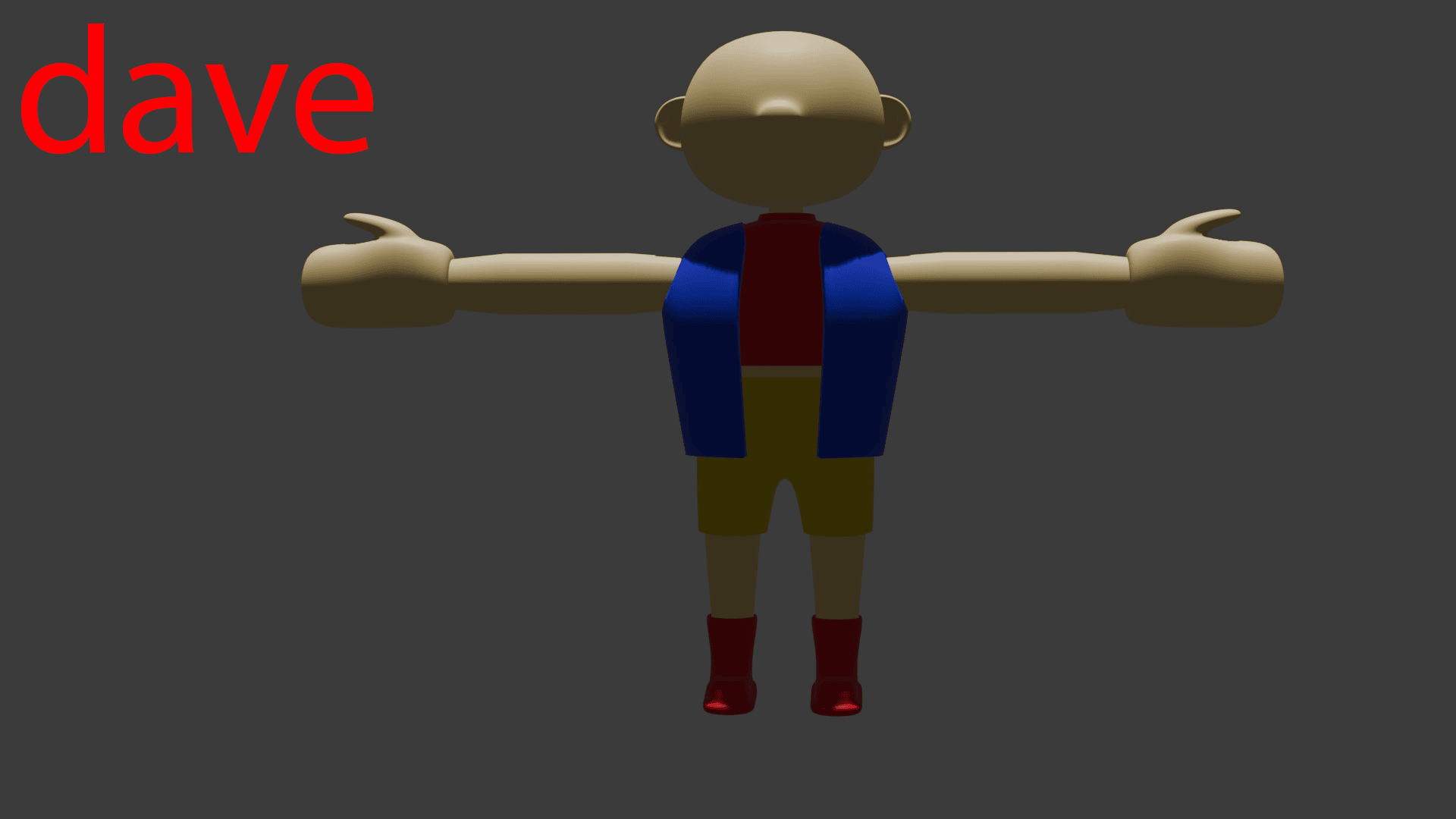 a human characters wearing a vest and dosent have eyes or mouth