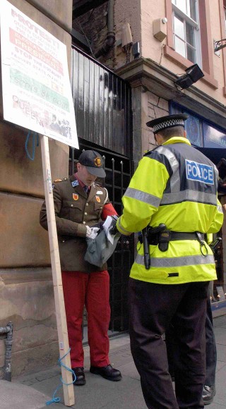 Peter Dow - photographed protesting against the Queen's role in the Scottish Parliament, Edinburgh, 9th October 2004. Click for a high resolution photograph.
