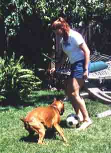 Another photo of Scrapper and Elisabeth playing soccer