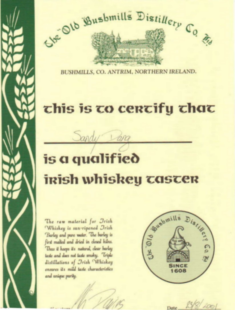 Bushmills Certificate
