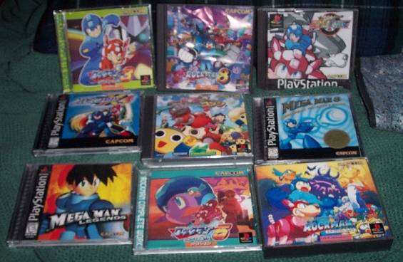 left to right, top to bottom: Rockman 3, Rockman 8, Battle & Chase, 
Megaman X4, Tron ni Kobun, Megaman 8, Megaman Legends, Rockman 5, Superadvanture Rockman