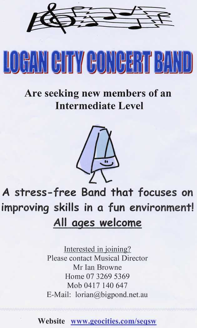Logan City Concert Band poster for upcoming performers