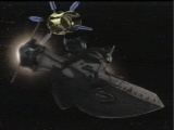 The Bebop flies by a CG sattelite