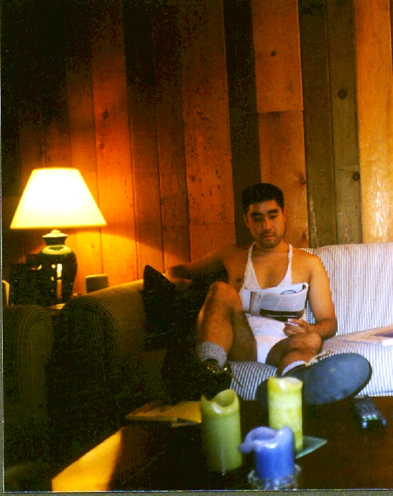 At home with the man.