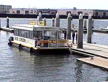 This flat boat is called a Water Taxi.