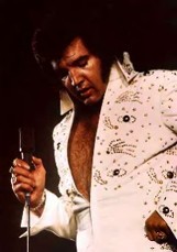 Close-up of Elvis onstage.
