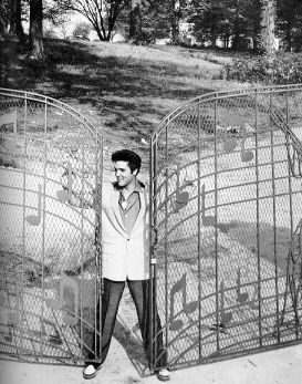 Elvis in front of Graceland gates