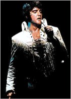 Elvis onstage in the spotlight.