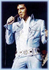Elvis wearing light blue jumpsuit