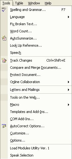 Word Tools Menu