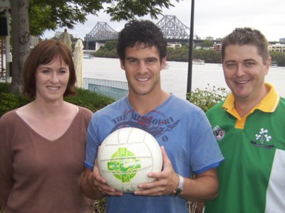 Australian representative Lindsay Gilbee with Shamrocks officials Jacqueline Peacock and Sam Porter in Brisbane earlier this year