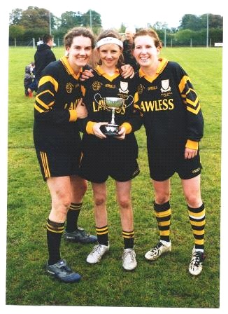 Shamrocks' Shelly Matcham (left) and Angie Doyle (right) with the 2003 Meath League cup