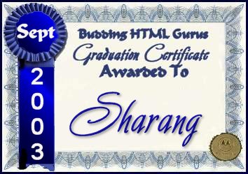 Budding HTML Gurus Graduation Certificate