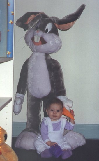 "Becareful BUGS BUNNY is here to protect me and my toys..."