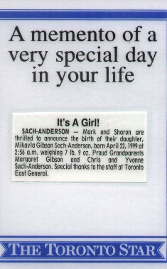 Toronto Star Announcement - May 1st and 8th 1999