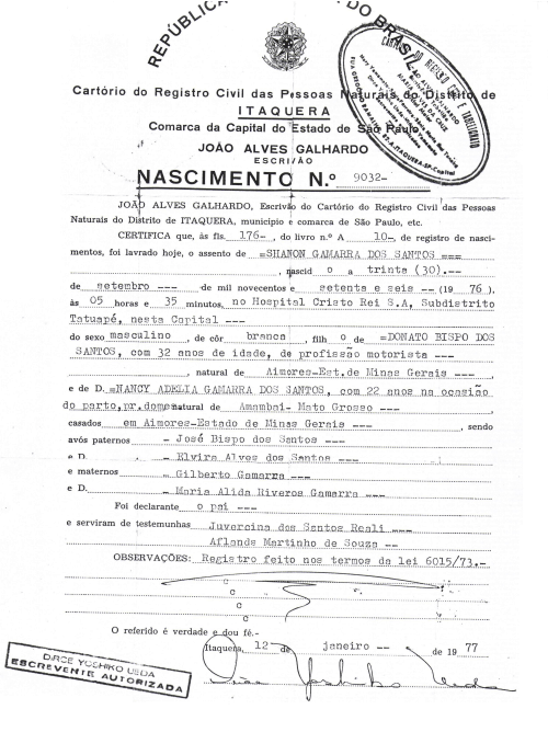 Certificado de Nacimiento Brasilero