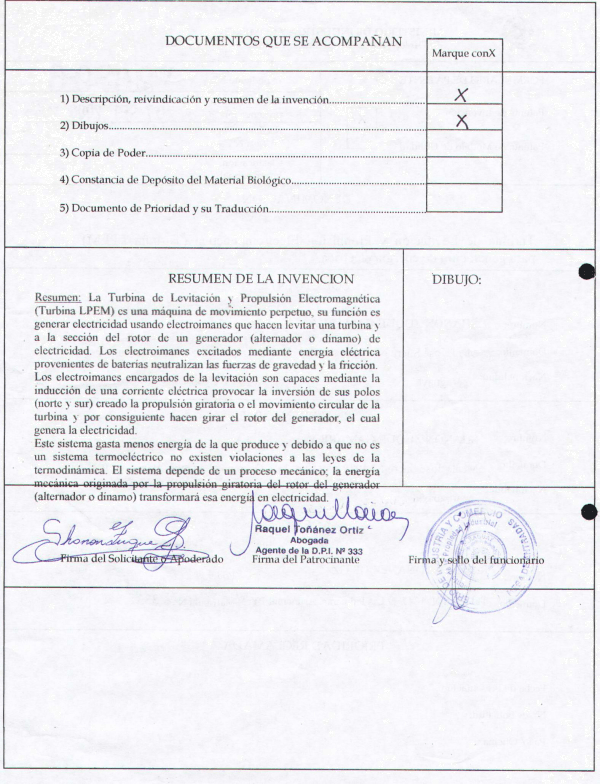 Contrase�a de Registro de la Turbina LPEM (reverso)