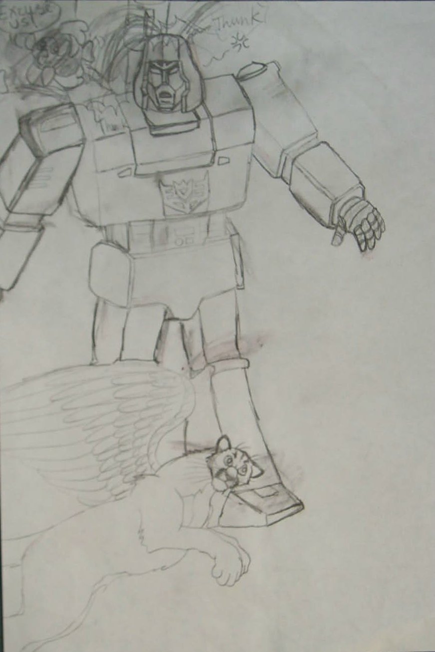 The fish using the Decepticon Leader as a springboard