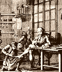 Int�rieur d'un atelier de cordonnier au dix-huiti�me si�cle