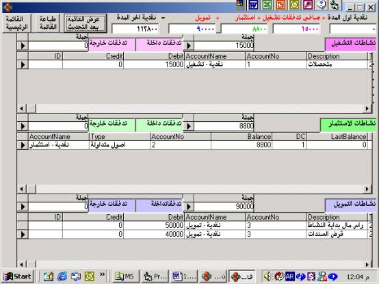 Cash Flows Statement Screen