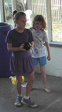 Andrea with bowling ball and Kathryn
